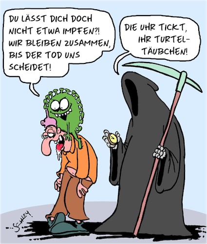 Cartoon: Impfung (medium) by Karsten Schley tagged gesundheit,impfung,impfstoff,impfgegner,covidioten,tod,querdenker,bildungsferne,verschwörungstheorien,wissenschaft,forschung,medizin,gesellschaft,gesundheit,impfung,impfstoff,impfgegner,covidioten,tod,querdenker,bildungsferne,verschwörungstheorien,wissenschaft,forschung,medizin,gesellschaft