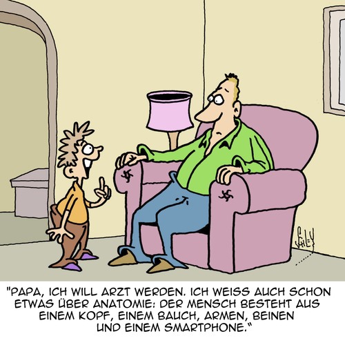 Cartoon: Ist doch ganz einfach!! (medium) by Karsten Schley tagged familien,jugend,bildung,ausbildung,studium,medizin,ärzte,technik,smartphones,familien,jugend,bildung,ausbildung,studium,medizin,ärzte,technik,smartphones