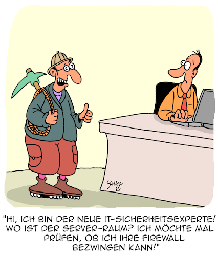 Cartoon: IT-Sicherheit (medium) by Karsten Schley tagged it,technik,computer,experten,wirtschaft,business,sicherheit,hacker,daten,medien,gesellschaft,it,technik,computer,experten,wirtschaft,business,sicherheit,hacker,daten,medien,gesellschaft