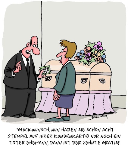 Cartoon: Kundenkarte (medium) by Karsten Schley tagged ehe,witwen,bstattungsunternehmen,kunden,kundenbindung,kundenkarten,lebe,dating,leben,tod,marketing,business,wirtschaft,ehe,witwen,bstattungsunternehmen,kunden,kundenbindung,kundenkarten,lebe,dating,leben,tod,marketing,business,wirtschaft