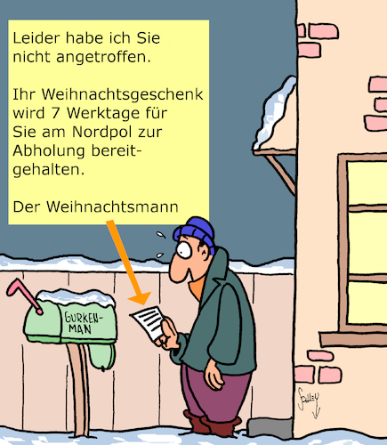 Cartoon: Kundenservice (medium) by Karsten Schley tagged weihnachtsmann,weihnachten,geschenke,paketzustellung,kundenservice,benachrichtigung,religion,christentum,feiertage,gesellschaft,weihnachtsmann,weihnachten,geschenke,paketzustellung,kundenservice,benachrichtigung,religion,christentum,feiertage,gesellschaft