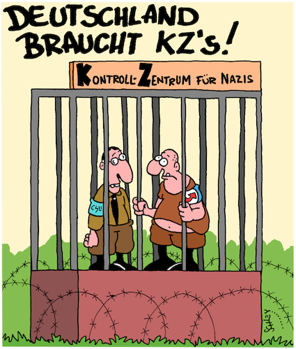 Cartoon: KZs (medium) by Karsten Schley tagged populismus,nationalismus,flüchtlinge,tod,schuld,europa,csu,afd,neonazis,kontrollzentrum,asyl,gesellschaft,deutschland,politik,populismus,nationalismus,flüchtlinge,tod,schuld,europa,csu,afd,neonazis,kontrollzentrum,asyl,gesellschaft,deutschland,politik