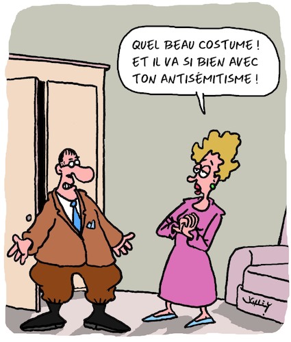 Cartoon: Le costume convient (medium) by Karsten Schley tagged antisemitisme,politique,societe,medias,racisme,conservatisme,nationalisme,europe,democratie,antisemitisme,politique,societe,medias,racisme,conservatisme,nationalisme,europe,democratie