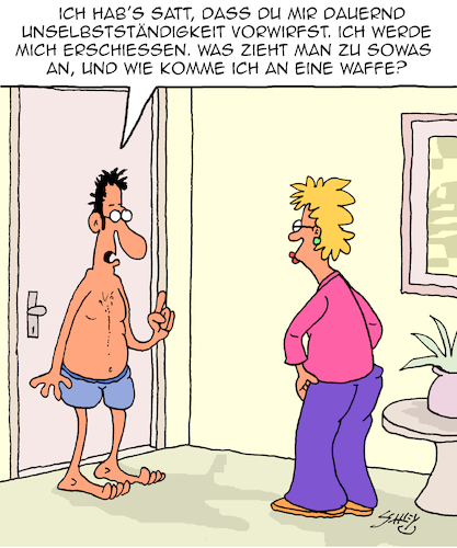 Cartoon: Männlichkeit (medium) by Karsten Schley tagged männer,frauen,ehe,beziehungen,liebe,unabhängigkeit,männlichkeit,kritik,gesellschaft,männer,frauen,ehe,beziehungen,liebe,unabhängigkeit,männlichkeit,kritik,gesellschaft