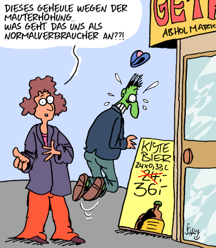 Cartoon: Mauterhöhung (medium) by Karsten Schley tagged lkw,transport,steuererhöhung,mauterhöhung,grüne,verkehrspolitik,wirtschaft,speditionen,pleiten,versorgung,jobs,fahrer,politik,gesellschaft,lkw,transport,steuererhöhung,mauterhöhung,grüne,verkehrspolitik,wirtschaft,speditionen,pleiten,versorgung,jobs,fahrer,politik,gesellschaft