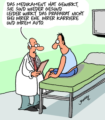 Cartoon: Medizin (medium) by Karsten Schley tagged ärzte,patienten,gesundheit,heilung,medikamente,pharmazie,ehe,karriere,autos,gesellschaft,ärzte,patienten,gesundheit,heilung,medikamente,pharmazie,ehe,karriere,autos,gesellschaft