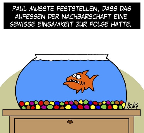 Cartoon: Nachbarschaft (medium) by Karsten Schley tagged essen,ernährung,nahrungskette,nachbarn,nachbarschaft,gesellschaft,fische,einsamkeit,haustiere,essen,ernährung,nahrungskette,nachbarn,nachbarschaft,gesellschaft,fische,einsamkeit,haustiere