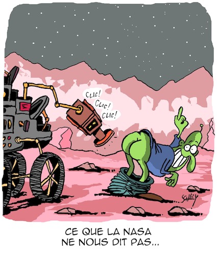 Cartoon: NASA - Ils ne nous diront pas (medium) by Karsten Schley tagged nasa,espace,mars,perseverance,vie,science,recherche,societe,nasa,espace,mars,perseverance,vie,science,recherche,societe