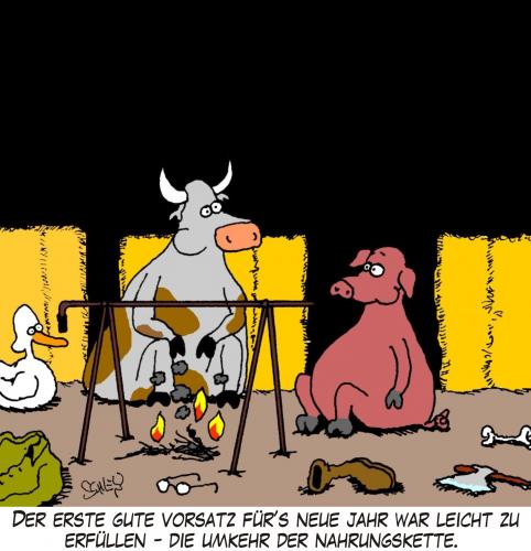 Cartoon: Neujahrs - Vorsatz (medium) by Karsten Schley tagged tiere,natur,neujahr,landwirtschaft