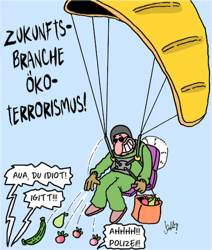 Cartoon: Öko-Terrorismus (medium) by Karsten Schley tagged terrorismus,grüne,greenpeace,umwelt,fußball,münchen,sicherheit,politik,gesellschaft,terrorismus,grüne,greenpeace,umwelt,fußball,münchen,sicherheit,politik,gesellschaft