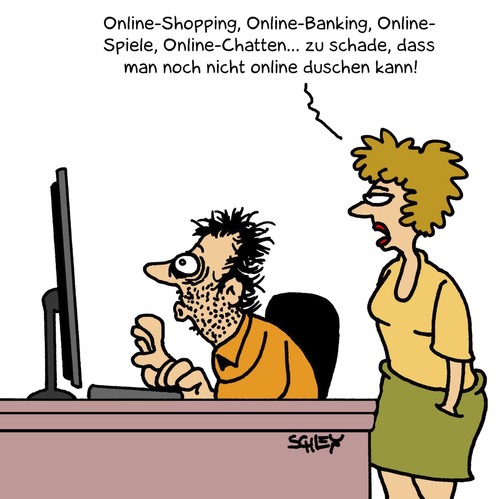 Cartoon: Online (medium) by Karsten Schley tagged online,shopping,computer,technik,kommunikation,männer,frauen,beziehungen,ehe,hygiene,online,computer,kommunikation,männer,frauen,beziehungen,hygiene,ehe