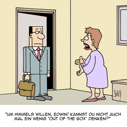 Cartoon: Out of the Box (medium) by Karsten Schley tagged arbeit,denken,philosophie,arbeitnehmer,arbeitgeber,wirtschaft,business,mentalität,arbeit,denken,philosophie,arbeitnehmer,arbeitgeber,wirtschaft,business,mentalität