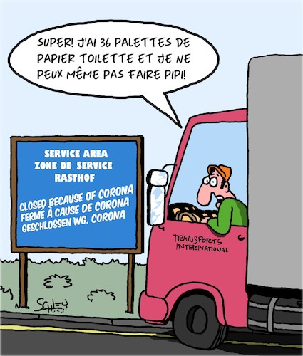 Cartoon: Papier Toilette (medium) by Karsten Schley tagged corona,transports,routiers,service,sante,politique,corona,transports,routiers,service,sante,politique