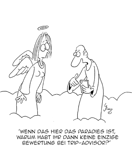 Cartoon: Paradiesisch! (medium) by Karsten Schley tagged paradies,religion,himmel,engel,christentum,kirche,glaube,bewertungen,internet,reisen,tripadvisor,gesellschaft,paradies,religion,himmel,engel,christentum,kirche,glaube,bewertungen,internet,reisen,tripadvisor,gesellschaft