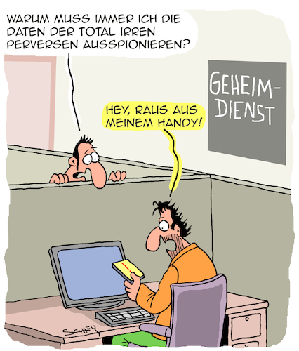 Cartoon: PERVERS!! (medium) by Karsten Schley tagged geheimdienste,spionage,datendiebstahl,handys,sicherheit,it,soziales,gesellschaft,geheimdienste,spionage,datendiebstahl,handys,sicherheit,it,soziales,gesellschaft