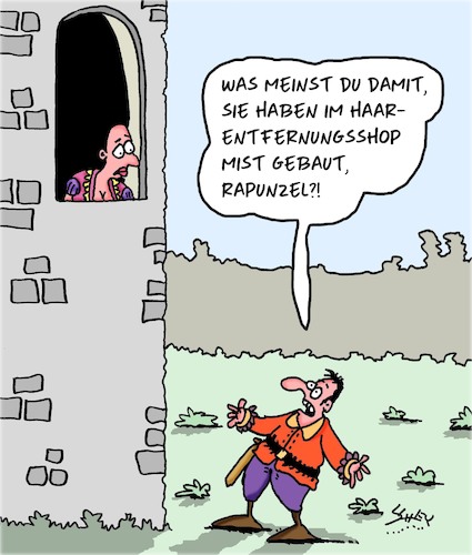 Cartoon: Pfusch!! (medium) by Karsten Schley tagged literatur,märchen,legenden,schönheit,frauen,kosmetik,männer,medien,prinzen,rapunzel,literatur,märchen,legenden,schönheit,frauen,kosmetik,männer,medien,prinzen,rapunzel