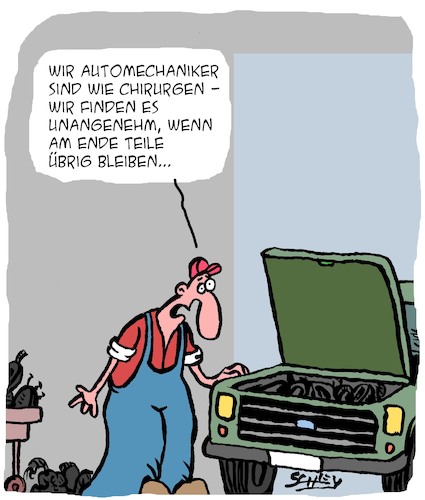 Cartoon: Profis am Werk (medium) by Karsten Schley tagged jobs,profis,chirurgen,medizin,automechaniker,technik,reparaturen,qualität,gesellschaft,jobs,profis,chirurgen,medizin,automechaniker,technik,reparaturen,qualität,gesellschaft