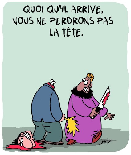 Cartoon: Quoi qu il arrive... (medium) by Karsten Schley tagged religion,islam,crimes,meurtres,fanatisme,france,europe,politique,religion,islam,crimes,meurtres,fanatisme,france,europe,politique