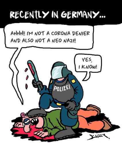 Cartoon: Recently in Germany (medium) by Karsten Schley tagged demonstrations,neo,nazis,police,violence,riots,democracy,anti,mask,movement,politics,germany,demonstrations,neo,nazis,police,violence,riots,democracy,anti,mask,movement,politics,germany