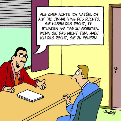 Cartoon: Recht (medium) by Karsten Schley tagged arbeit,arbeitsrecht,gesellschaft,geld,wirtschaft,arbeitnehmer,arbeitgeber,arbeit,arbeitsrecht,gesellschaft,geld,wirtschaft,arbeitgeber,job,karriere,chef,angestellter,angestellte,firma,büro,feuern,kündigen,kündigung,recht