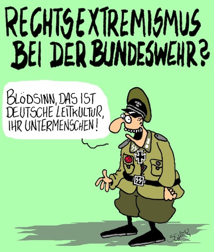 Cartoon: Rechts um!! (medium) by Karsten Schley tagged deutschland,rechtsextremismus,bundeswehr,soldaten,politik,demokratie,militär,redikalismus,faschismus,neonazis,gesellschaft,deutschland,rechtsextremismus,bundeswehr,soldaten,politik,demokratie,militär,redikalismus,faschismus,neonazis,gesellschaft