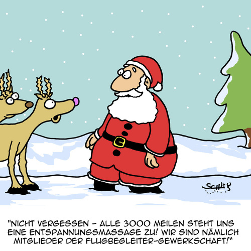 Cartoon: Rentiere (medium) by Karsten Schley tagged weihnachten,weihnachtsmann,santa,rentiere,flugbegleitergewerkschaft,ufo,gewerkschaften,tiere,mythen,soziales,wetter,winter,religion,christentum,weihnachten,weihnachtsmann,santa,rentiere,flugbegleitergewerkschaft,ufo,gewerkschaften,tiere,mythen,soziales,wetter,winter,religion,christentum