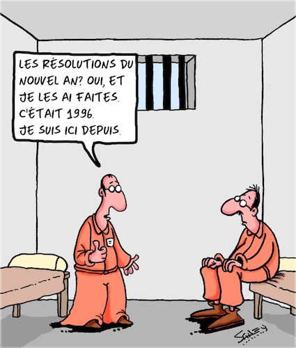 Cartoon: Resolutions du Nouvel An (medium) by Karsten Schley tagged resolutions,crime,prison,justice,lois,resolutions,crime,prison,justice,lois