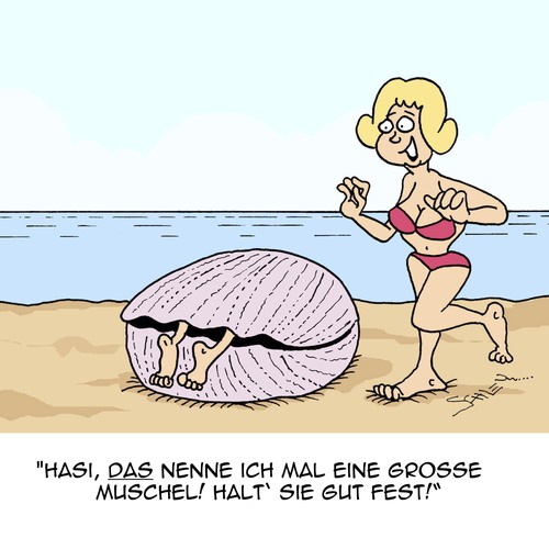 Cartoon: RIESEN - Muschel (medium) by Karsten Schley tagged urlaub,reisen,tourismus,strand,muscheln,tiere,natur,männer,frauen,liebe,ehe,urlaub,reisen,tourismus,strand,muscheln,tiere,natur,männer,frauen,liebe,ehe