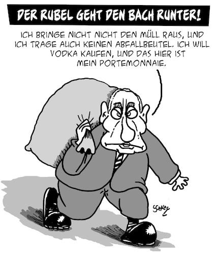 Cartoon: Rubel rollt... den Bach runter (medium) by Karsten Schley tagged rubel,sanktionen,russland,putin,ukraine,kaufkraft,inflation,geld,wirtschaft,politik,gesellschaft,rubel,sanktionen,russland,putin,ukraine,kaufkraft,inflation,geld,wirtschaft,politik,gesellschaft