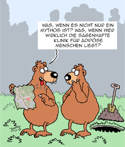 Cartoon: Schatzkarte (medium) by Karsten Schley tagged mythen,legenden,schätze,schatzkarten,fettleibigkeit,gesundheit,ernährung,kliniken,wildnis,bären,gesellschaft,schönheitsideale,mythen,legenden,schätze,schatzkarten,fettleibigkeit,gesundheit,ernährung,kliniken,wildnis,bären,gesellschaft,schönheitsideale