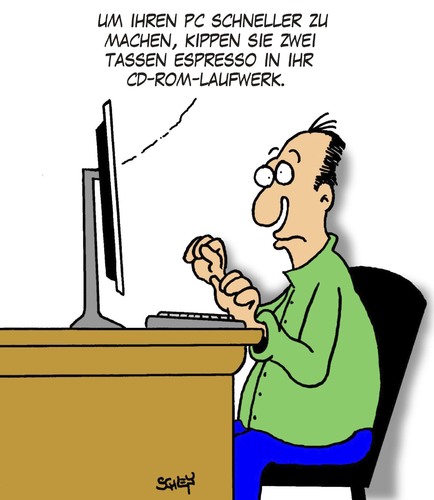 Cartoon: Schneller PC (medium) by Karsten Schley tagged technik,computer,kommunikation,technik,computer,kommunikation