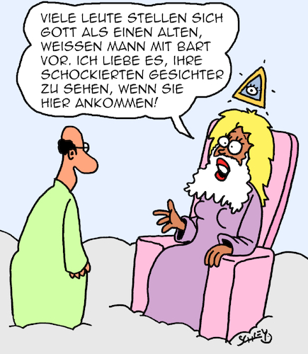 Cartoon: Schockierend!! (medium) by Karsten Schley tagged religion,gott,christentum,islam,patriarchat,gesellschaft,gleichberechtigung,religion,gott,christentum,islam,patriarchat,gesellschaft,gleichberechtigung