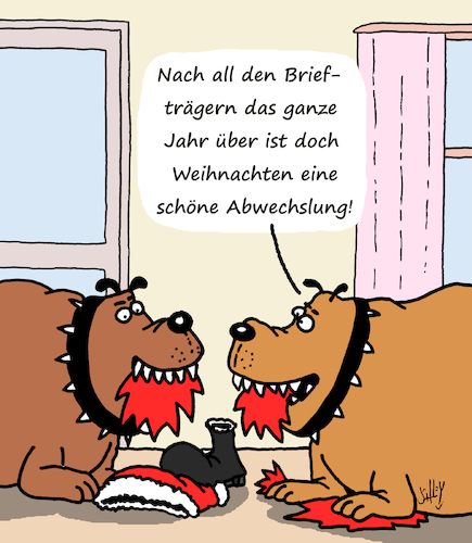 Cartoon: Schöne Bescherung (medium) by Karsten Schley tagged weihnachten,weihnachtsmann,tiere,hunde,freude,abwechslung,briefzusteller,ernährung,religion,christentum,feiertage,weihnachten,weihnachtsmann,tiere,hunde,freude,abwechslung,briefzusteller,ernährung,religion,christentum,feiertage