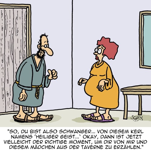 Cartoon: Schwanger (medium) by Karsten Schley tagged gesellschaft,familie,frauen,männer,ehebruch,schwangerschaft,christentum,glaube,mythen,religion,bibel,josef,und,maria,maria,und,josef,bibel,religion,mythen,glaube,christentum,schwangerschaft,ehebruch,männer,frauen,familie,gesellschaft