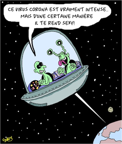 Cartoon: Sexy (medium) by Karsten Schley tagged virus,corona,sante,extraterrestres,espace,virus,corona,sante,extraterrestres,espace,sex