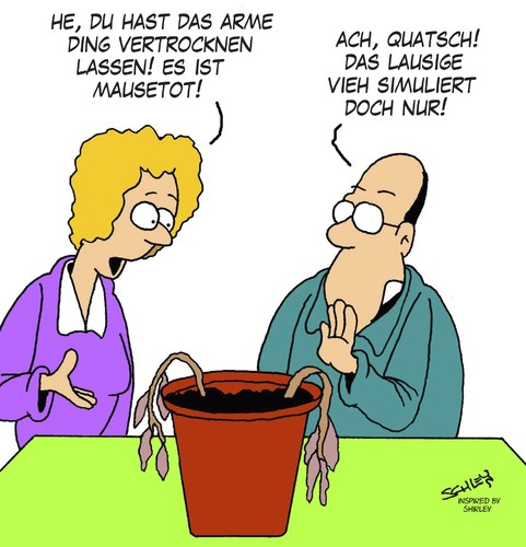 Cartoon: Simulanten-Pflanze (medium) by Karsten Schley tagged natur,garten,pflanzen,männer,frauen,umwelt,umweltschutz,natur,garten,pflanzen,männer,umwelt,umweltschutz,naturschutz