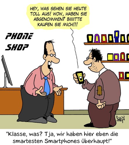 Cartoon: Smartphones (medium) by Karsten Schley tagged technik,smartphones,verkaufen,umsatz,wirtschaft,verkäufer,business,technik,smartphones,verkaufen,umsatz,wirtschaft,verkäufer,business