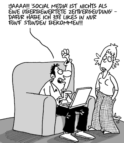 Cartoon: Social Media (medium) by Karsten Schley tagged social,media,facebook,technik,internet,likes,ruhm,zeit,lebenszeit,politik,business,gesellschaft,social,media,facebook,technik,internet,likes,ruhm,zeit,lebenszeit,politik,business,gesellschaft