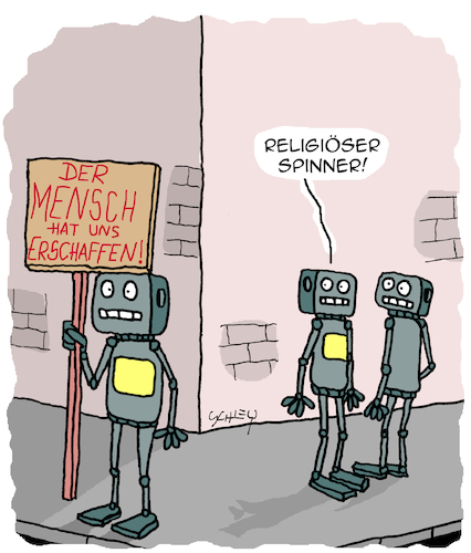 Cartoon: Spinner!! (medium) by Karsten Schley tagged religion,ki,technik,menschheit,roboter,forschung,wissenschaft,scifi,soziales,gesellschaft,religion,ki,technik,menschheit,roboter,forschung,wissenschaft,scifi,soziales,gesellschaft