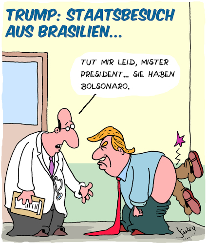 Cartoon: Staatsbesuch (medium) by Karsten Schley tagged trump,bolsonaro,usa,brasilien,populismus,rechtsextremismus,politik,homophobie,gesellschaft,trump,bolsonaro,usa,brasilien,populismus,rechtsextremismus,politik,homophobie,gesellschaft