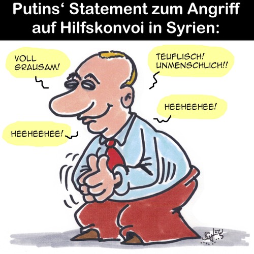 Cartoon: Statement (medium) by Karsten Schley tagged hilfskonvoi,syrien,krieg,terror,humanität,waffenruhe,russland,putin,assad,isis,hilfskonvoi,syrien,krieg,terror,humanität,waffenruhe,russland,putin,assad,isis