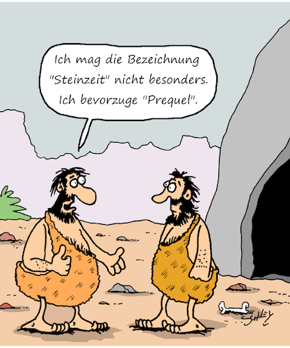 Cartoon: Steinzeit (medium) by Karsten Schley tagged steinzeit,prehistorisches,prequels,tv,streamingdienste,serien,medien,unterhaltung,gesellschaft,steinzeit,prehistorisches,prequels,tv,streamingdienste,serien,medien,unterhaltung,gesellschaft