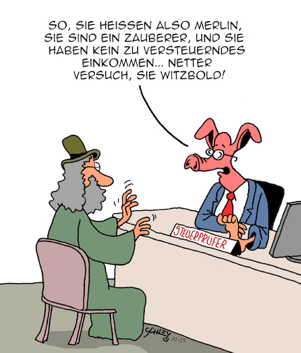 Cartoon: Steuerprüfung (medium) by Karsten Schley tagged einkommen,steuern,steuerprüfung,finanzamt,geld,zauberer,magie,beamte,legenden,mythen,märchen,finanzen,finanzpolitik,gesellschaft,einkommen,steuern,steuerprüfung,finanzamt,geld,zauberer,magie,beamte,legenden,mythen,märchen,finanzen,finanzpolitik,gesellschaft