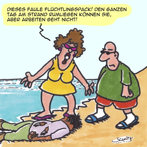 Cartoon: Strand und Meer... (medium) by Karsten Schley tagged europa,politik,flüchtlinge,gesellschaft,tod,ignoranz,krieg,flucht,terror,europa,politik,flüchtlinge,gesellschaft,tod,ignoranz,krieg,flucht,terror