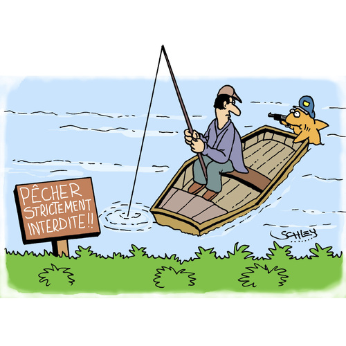 Cartoon: STRICTEMENT interdite!! (medium) by Karsten Schley tagged poisson,pecher,nature,protection,animals,interdiction,regles,loi,poisson,pecher,nature,protection,animals,interdiction,regles,loi