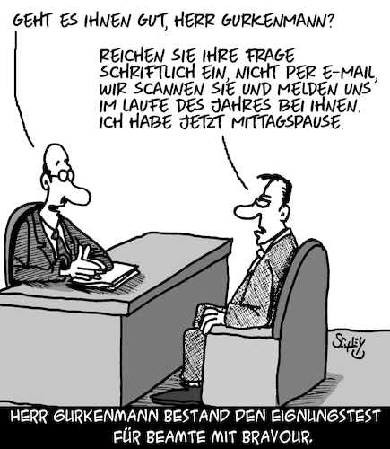 Cartoon: Test bestanden! (medium) by Karsten Schley tagged öffentlicher,dienst,beamte,jobs,eignungstests,karriere,bürokratie,deutschland,gesellschaft,politik,öffentlicher,dienst,beamte,jobs,eignungstests,karriere,bürokratie,deutschland,gesellschaft,politik