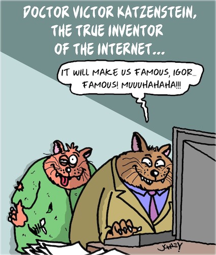 Cartoon: The Inventor (medium) by Karsten Schley tagged internet,technology,computers,communication,cats,history,science,research,internet,technology,computers,communication,cats,history,science,research