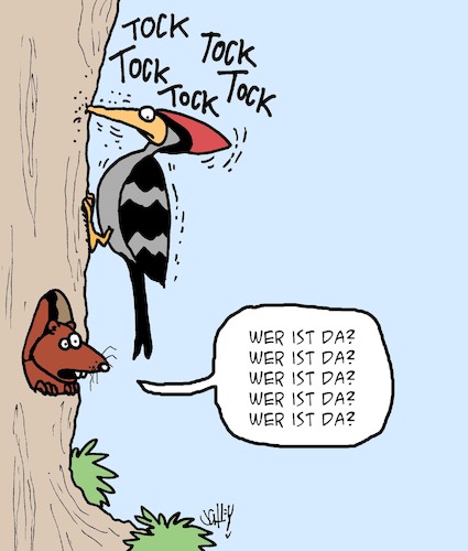 Cartoon: Tock Tock! (medium) by Karsten Schley tagged natur,tiere,wald,spechte,eichhörnchen,bäume,baumhöhlen,umwelt,nahrungssuche,tock,natur,tiere,wald,spechte,eichhörnchen,bäume,baumhöhlen,umwelt,nahrungssuche