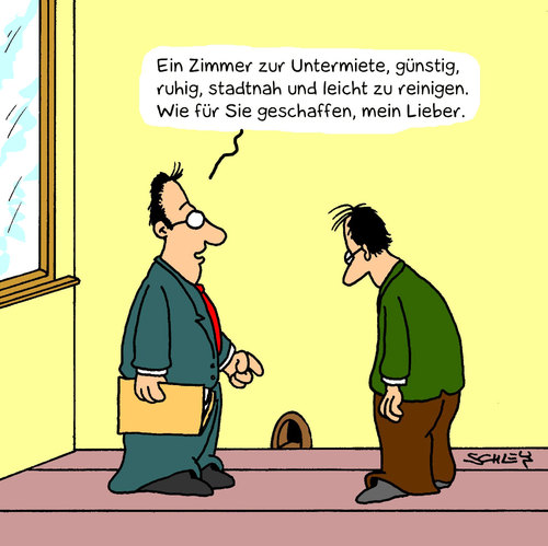 Cartoon: Untermiete (medium) by Karsten Schley tagged gesellschaft,geld,wohnen,makler,immobilien,gesellschaft,wohnen,geld,makler,immobilien,haus,wohnung,zimmer,untermiete,mieter,vermieter