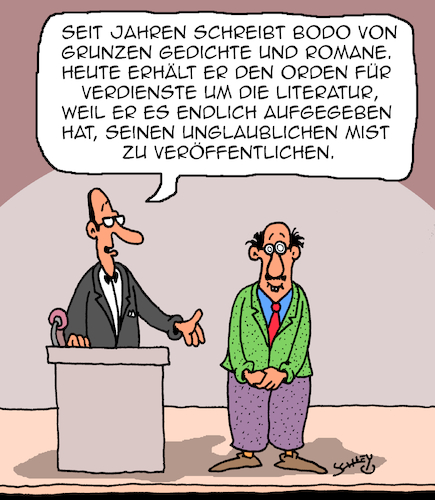 Cartoon: Verdienstorden (medium) by Karsten Schley tagged literatur,kunst,kultur,gedichte,romane,autoren,auszeichnungen,verlage,veröffentlichungen,business,medien,gesellschaft,literatur,kunst,kultur,gedichte,romane,autoren,auszeichnungen,verlage,veröffentlichungen,business,medien,gesellschaft